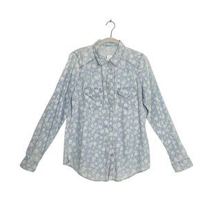 Maurices Women's Floral Long Sleeve Button Up Shirt in Blue/White - Sz M - NWT